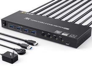 USB 3.0 KVM Switch HDMI 4 Port Support 4K@60Hz 2K@120Hz Simulation EDID,MLEEDA HDMI USB Switch for 4 Computers Share 1 Monitor and 4 USB 3.0 Port,with Desktop Controller and KVM Cables