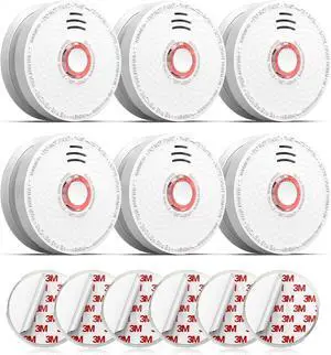 Smoke Detectors, Photoelectric Smoke Alarm Battery Operated, 10-Year Smoke Detector with Test Button and Low Battery Alert, Fire Alarm for Home and Bedroom, GS528A-C, 6 Packs