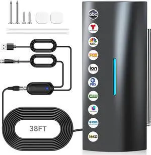 Strongest TV Antenna, 2200+ Miles Range Digital Antenna for Smart TV Indoor/Outdoor with Amplifier, Long Range 360° Reception HD Local Channels Supports 8K, 4K for All TVs - 38ft Coax Cable