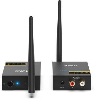2.4Ghz Wireless Audio Transmitter Receiver for TV, 320ft Long Range 20ms Low Delay 192kHz/24bit HiFi Audio, Wireless Adapter Kit for Subwoofer/Powered Speaker/Stereo/Soundbar, RCA(3.5mm)Out/input