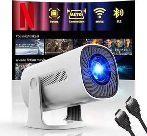 Smart Projector with WiFi and Bluetooth, 1080P FHD 4K Support, Projector with Auto Keystone, Stereo Speaker, Compatible with HDMI/TV Stick/USB, Portable Projector, White