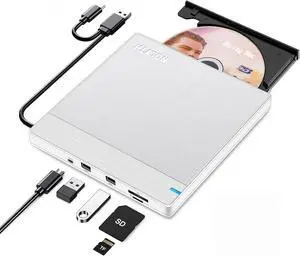 External Blueray/DVD Drive, Portable Bluray Drive External for Laptop with SD TF 2 USB Slots, Slim USB Blu Ray Burner Player for PC Mac Windows MacBook Desktop