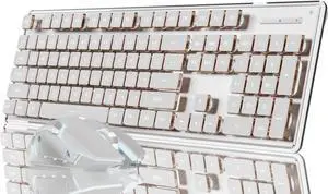V3 Wireless Keyboard and Mouse with Single Backlit, Metal Panel, Bluetooth/2.4G Rechargeable Computer Keyboard and Mouse Combo Silent Light up Full Size Cute Keyboards-White