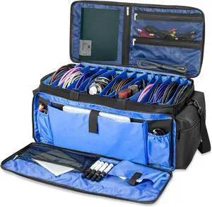 Cable File Bag DJ Gig Bag Cord Organizer Case with Detachable Dividers for Laptop,DJ Gear, Sound Instrument Accessories Blue