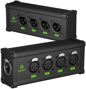 4 Channel Multi Network XLR/DMX/AES-EBU to Ethercon-Compatible RJ45 Cat5/Cat6 Ethernet Extender for Live Stage, Sound, Lighting, Audio Recording Studio (1 Pair: 4 XLR Male + 4 Female)