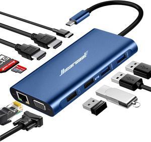 USB C Docking Station Dual Monitor, 11 in 1 Triple Display USB C Laptop Docking Station with 2 HDMI VGA, Type C Dongle Dock Compatible for Thunderbolt 3 4 Laptops