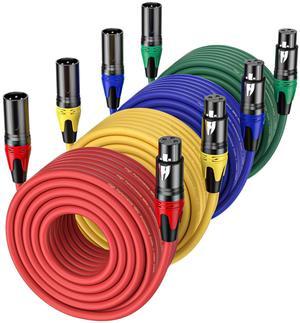 50ft 4 Packs - Premium Balanced Microphone Cable with 3-Pin XLR Male to Female Mic Speaker Cable, 4 Colors (Red, Yellow, Green, Blue), Pure Copper and 24K Gold-Plated Conductors