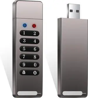 Secure Flash Drive 256-bit, 64GB Encrypted USB Drive, USB 3.0 Hardware Encryption Flash Drive, Password Protected Flash Drive, Compatible for MAC/Windows/Linux/Embedded System-Gray
