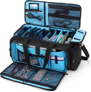 Large DJ Gig Bag, Travel DJ Cable File Case with Padded Bottom & Detachable Dividers, DJ Gear Storage Organizer for Microphones, 14" Laptop, Sound Equipment & Music Instrument, Black, Bag Only