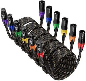 Microphone Cables 25ft 6 Pack, BEZOKABLE Braided XLR Male to Female 3 Pin Colorful Connector Compatible with Microphones, Mixer, Speaker Systems and More
