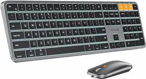 Backlit Bluetooth Keyboard and Mouse for Mac, KM100-A Full Size Wireless Keyboard Mouse for Mac, Multi-Device Rechargeable for MacBook Pro/Air, iMac, iPhone, iPad, Space Gray