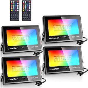 4 Pack 25W RGB LED Flood Light 250W Equiv. Color Changing Floodlights, Warm White 2700K IP66 Colored Spotlight Stage Party Uplighting Indoor Outdoor Uplights for Event Wedding Halloween Light