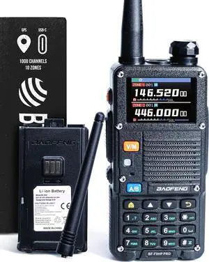 BF-F8HP PRO (UV-5R 7th Gen) 8W Tri Band Two-Way Radio - VHF/1.25M/UHF, IP54, 1000 Channels, GPS, Aviation Band Scanner, NOAA Weather Mode, USB-C Rechargeable Battery