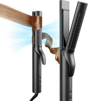 Airflow 2.0 Curling Iron Flat Iron - Hair Straightener and Curler 2 in 1, 1.25 Inch Curling Wand for Long Short Hair, Dual Voltage for Travel, 54 Million Ionic, Anti-Tangle, 5 Temps, Black