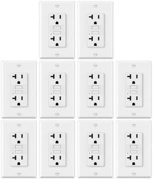 10 Pack GFCI Outlets 20 Amp, Non-Tamper Resistant, Decor GFI Receptacles with LED Indicator, Ground Fault Circuit Interrupter, Wallplate Included, ETL Listed, White