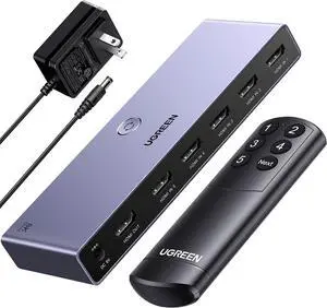 8K@60Hz HDMI Switch 5 in 1 Out Aluminum Support 4K@240Hz HDR10+ HDCP 2.3 CEC HDMI 2.1 Switcher Splitter with Power Adapter Compatible with PS5/4 Xbox Nintendo Switch Roku  TV Fire Stick