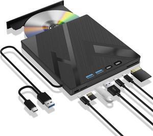 7 in 1 External Blu Ray Drive, External Blueray/DVD Drive for PC with SD/TF Port Blu Ray Burner, Support 100G Disc R/W for PC External Blu Ray Drive for Windows Linux MacOS Laptop Desktop