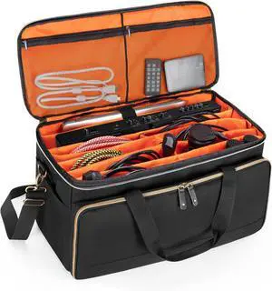 Large Travel DJ Cable File Bag with Inner Detachable Divider and Padded Compartment for 15.6 Laptop, Cable Organizer Bag for Cords, Sound Equipment, DJ Gear, Musician Accessories