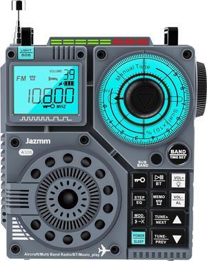 Portable Shortwave Radio with 5W Bass Sound, AIR/AM/FM/VHF/SW/WB Worldband Radio with Bluetooth and APP Control, 2000mAh Rechargeable Battery with 9.85 Ft Wire Antenna,Flashlight,Recording