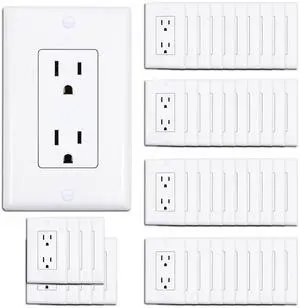 ThunderWay Decorator Receptacle Outlet with Wall Plate, Non-Tamper-Resistant Electrical Outlet, 15Amp/125V, Self-Grounding, UL Listed, White (50 Pack)