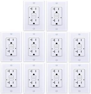20 Amp GFCI Outlet, Tamper-Resistant, Weather Resistant Receptacle Indoor or Outdoor Use, LED Indicator with Decor Wall Plates and ScrewsUL Listed, White (10 Pack)