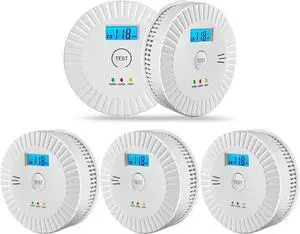 5 Pack Smoke Detector Carbon Monoxide Detector Combo Battery Powered,Carbon Monoxide Detector Smoke Alarm with Test Button,Smoke and Carbon Monoxide Detector with Digital Display