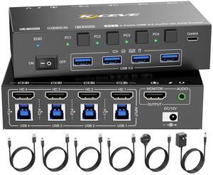 HDMI KVM Switch 4 Computers 8K@60Hz 4K@144Hz,Simulation EDID, Camgeet 4 Port USB3.0 KVM Switch with Audio for 4 Computer Share 1 Monitor and Keyboard Mouse Headset,Wired Remote,Power Adapter Included