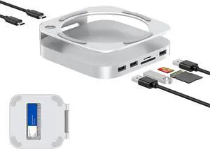 Mac mini M4 Dock, Aluminum Stand and Hub for Mac mini M4 and M4 Pro 2024 with M.2 NVMe SSD Enclosure, 2X USB-A 10Gbps, SD/TF Card Readers, USB 2.0 Data (Silver) (MC60)