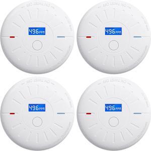 4 Pack 10 Year Battery Operated Smoke and Carbon Monoxide Detector, Portable Fire Co Alarm for Home and Kitchen (White)
