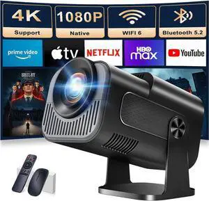 Projector 1080P Full HD, 4K Projector with 180° Rotation, Built-in App Portable Projector WiFi 6 & Bluetooth 5.2 Support,Featuring Auto Keystone Correction,HDMI/USB Connectivity Projector Black