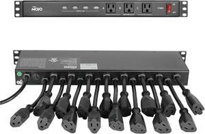 1U Rack Mount 19 Outlet PDU Power Distribution Unit Power Strip Circuit Breaker fits 19-inch AV/Network/Server Cabinet/Closet/Enclosure