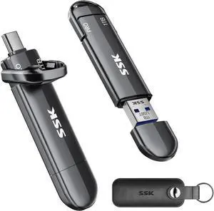 USB Drive 1TB External SSD, No Speed Drop Portable SSD 1000MB/s, USB 3.2 Gen 2 A+C Dual Port External Solid State Hard Drive for iPhone 15/16 Pro, Win, Mac, Android Phone