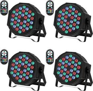 LED Par Lights 36 LED Stage Lights 7 Modes RGB DJ Lights with Sound Activated Remote and DMX Control DJ Uplightingfor Birthday Party Events Wedding Christmas Stage Lighting (4 Packs)