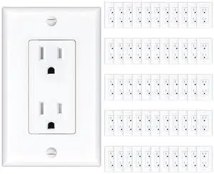 50 Pack Wall Outlet, 15 Amp Outlets, UL Listed, Tamper Resistant Standard Electrical Outlet, Decorator Receptacle with Wall Plate, Suitable for Home and Business, 125V/1875W, White