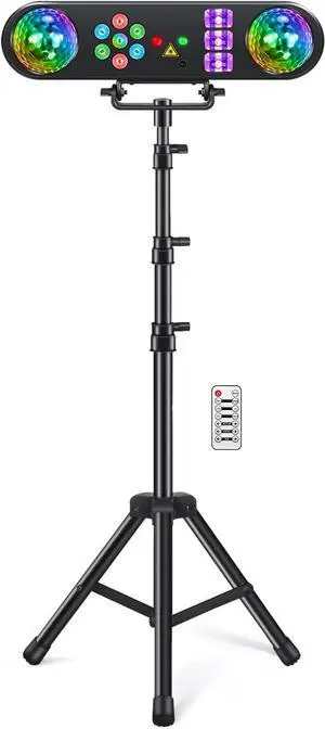DJ Lights with Stand, 5 in 1 Party Bar Light Set with Rotating Ball, Strobe, UV, Colorful LED Par Light and Pattern, Sound Activated DJ Lighting System for Disco Stage Gig Band Wedding