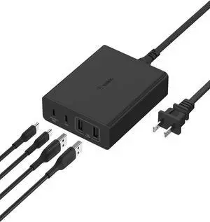 108W GaN USB Charging Station for Multiple Devices - 2X USB-C and 2X USB-A Ports - Fast Desktop Charger Dock Hub for iPhone,  Watch, iPad, MacBook Pro, & Air, Nintendo Switch 2 - Black