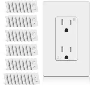 CML 15 Amp Decorator Recetpacle Outlet, 50 Pack Tamper Resistant Standard Electrical Wall Outlet, 15A/125V, Decor Screwless Wallplate Included, UL Listed, White