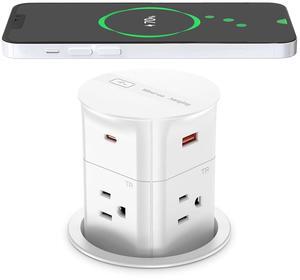 3.15" Pop Up Countertop Outlet with 15W Wireless Charger,Max 20W Power Delivery,800J Surge Protection,Pop Up Electrical Outlet with 4 Outlets 4 USB Ports for Home Office(ETL Listed)