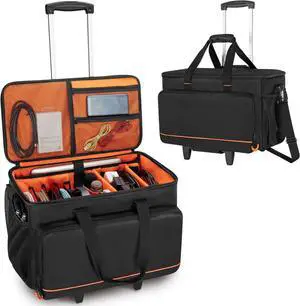 Rolling DJ Cable File Bag with Hard Padded Bottom,Detachable Dividers and Dolly,Travel Gig Bag for Professional DJ Gear, Musical Instrument and Accessories
