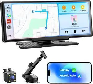 Wireless  Carplay Screen for Car, Android Auto with Backup Camera, Portable Car Stereo Touchscreen with OTA/GPS Navigation/Mirror Link/Voice Control/Bluetooth/AUX/FM/WiFi
