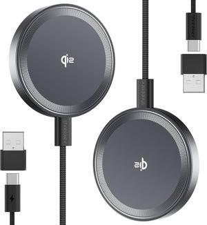 Qi2 Certified 15W Wireless Charger, Fast Charging Pad Compatible with iPhone 16/15/14/13/12 Series, Magnetic Charger with 5FT USB-C Cable (Black 2Pack)