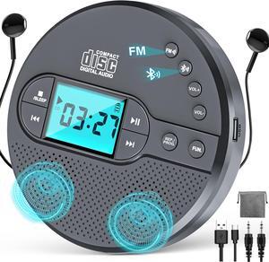 2000mAh Rechargeable Discman CD Player:Portable CD Player with Bluetooth FM Transmitter,Headphones,LCD Screen,AUX,Built-in Speaker,USB-Portable Personal CD Player Anti-Skip Protection for Car