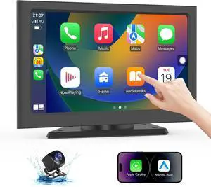 Portable  Carplay Screen for Car, 7" HD Car Stereo Touch Screen with Android Auto& Carplay, Rear Camera, Voice Control, Mirror Link, Bluetooth, Navigation, AUX - Fits All Vehicles
