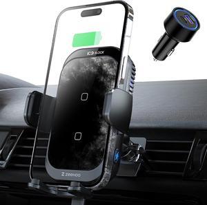 Wireless Car Charger, ZeeHoo 15W ICEBLOCK Dual Coils Fast Charging Auto Clamp Phone Mount for iPhone 15 14 13 12 11 Pro Max XR,S22 Ultra S21 S20, S10+ S9+Note 9