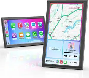 Wireless Portable 60FPS Car Play Screen for  CarPlay & Android Auto, Portrait and Landscape Modes, Mirror Link, Bluetooth, Voice Control, GPS Navigation