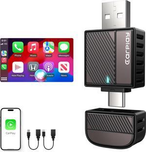 CarPlay Wireless Adapter for , Convert Wired to Wireless CarPlay Adapter for iPhone [Mini Size, USB-A & USB-C/Type-C, No Delay, Plug & Play], Compatible with Cars from 2016, Brown