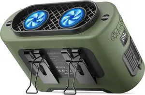 14500mAh Rechargeable Waist Fan with 40H Cooling, 5 Speeds & Flashlight with Rotatable Clip on Belt, Wearable Personal Shirt Fan, Hands-free for Outdoor Work Jobsite Farms Fishing-Green