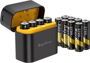 Rechargeable AA Lithium Batteries with Charger - 12 Pack Double A Batteries for Blink Camera, 1.5V Constant Output 3700mWh High Capacity, Cycle Times Up to 1600, with 4 Slot aa Li-Ion Battery Charger