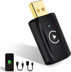 Wireless Carplay Adapter Small Car Play Dongle Mini CarPlay Wireless Adapter for  for iPhone iOS 11+ for OEM Wired Car Model 2017+, Black, U2C-AIR Pro