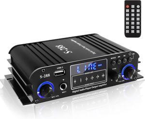 4 Channel Bluetooth 5.0 Stereo Amplifier, 50Wx4 HiFi Power Amp, 1200W Max, USB/SD/FM, Class D Home Audio Receiver for Home Theater & Karaoke, Includes Remote & Power Adapter